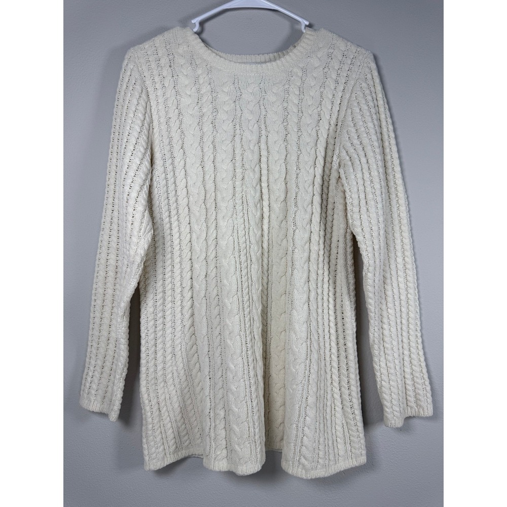 J. Jill Chenille Cable Knit Sweater Women Small Cream Ivory Tunic Fisherman Cozy
